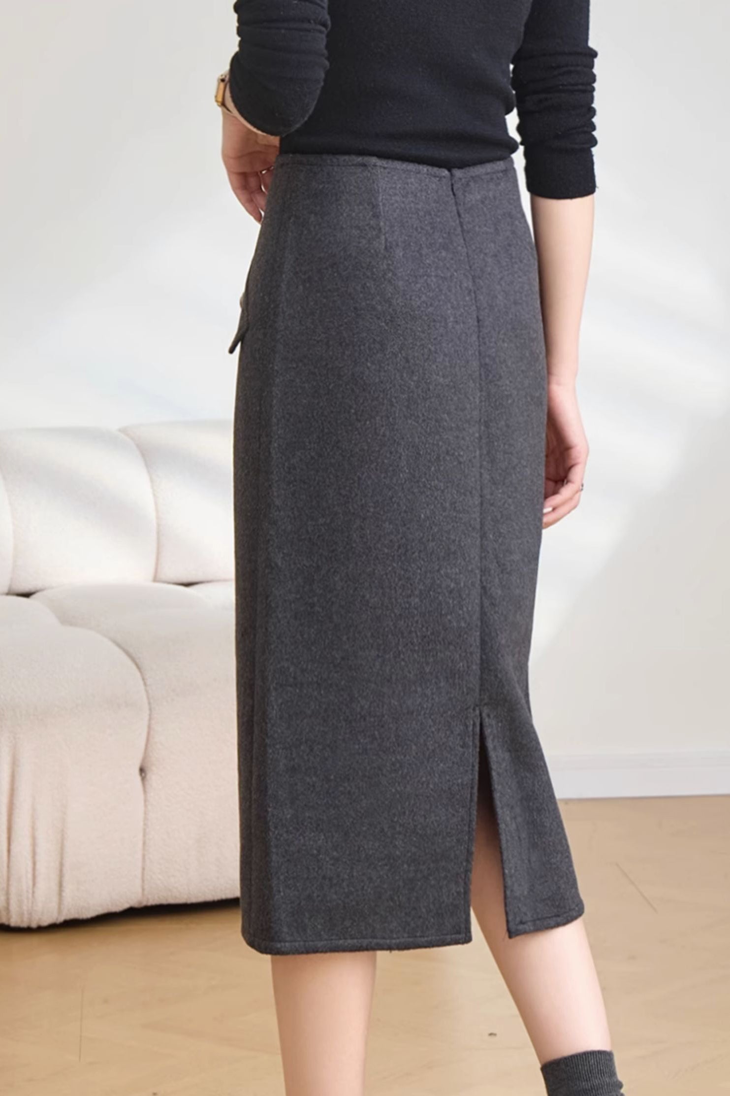 バックスリットストレートロングスカート 2色入 - liwisi