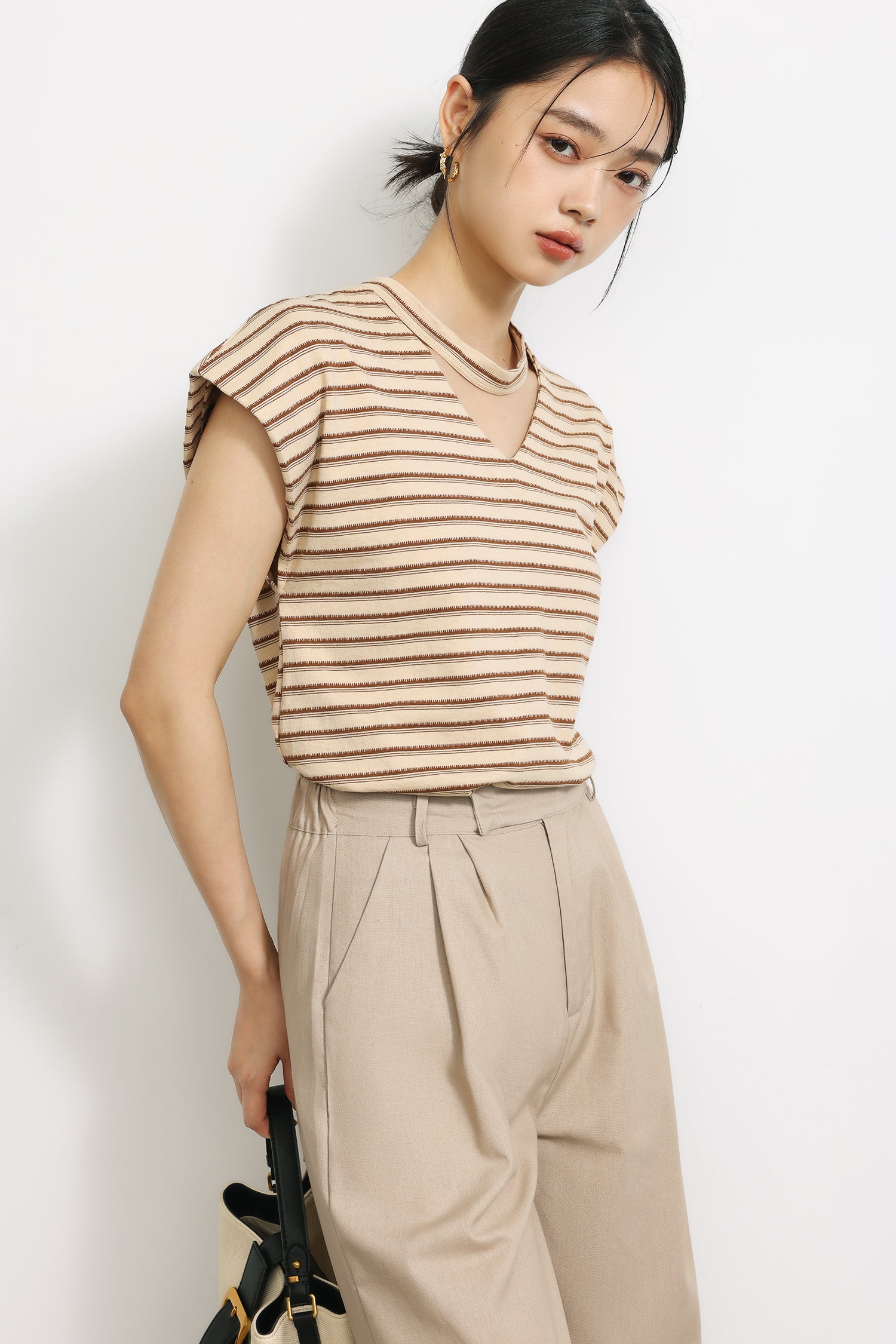 フロントカットアウトボーダーTシャツ 3色入 - liwisi