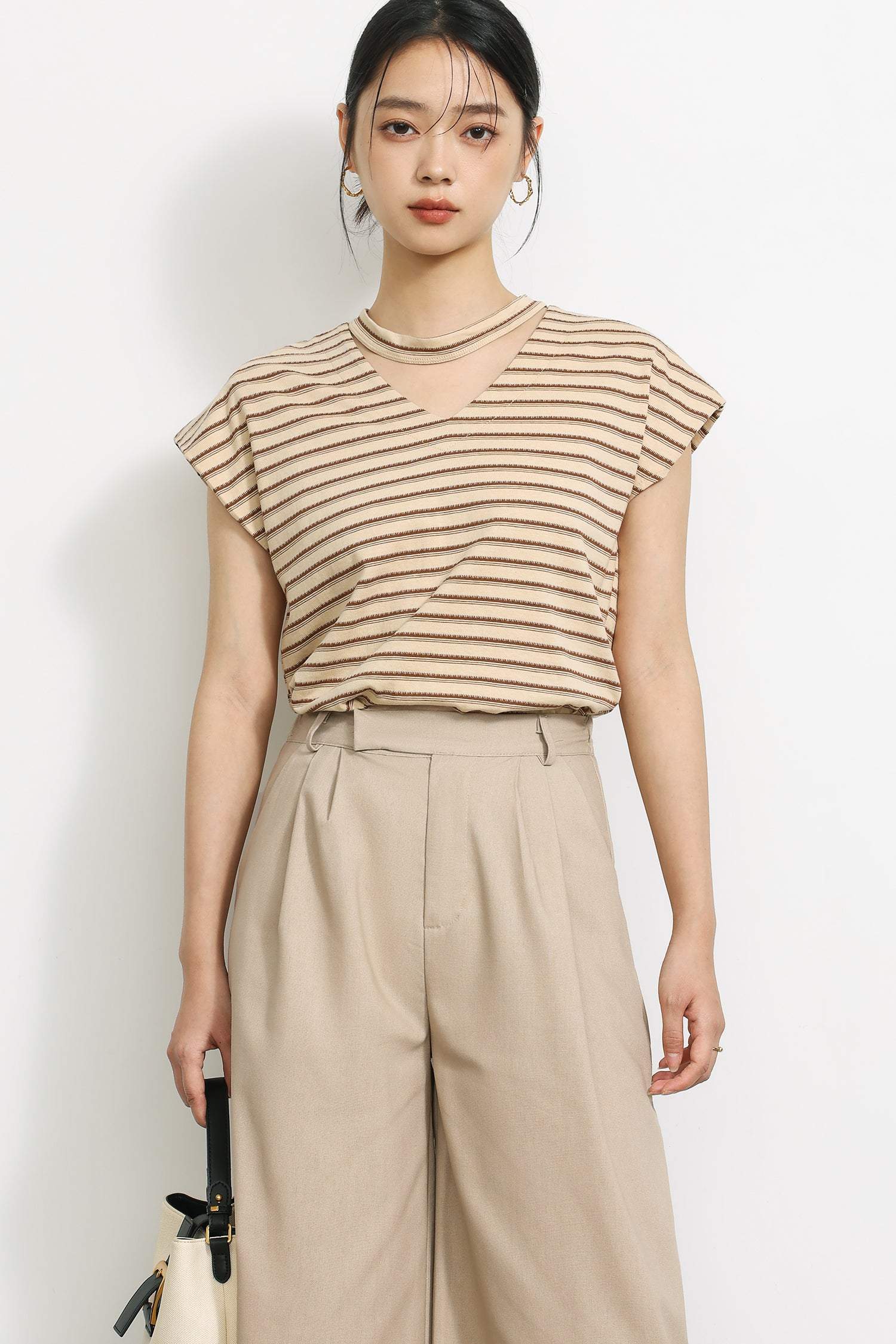 フロントカットアウトボーダーTシャツ 3色入 - liwisi