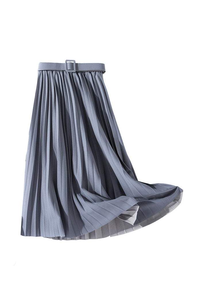 バックルベルトロングプリーツスカート 12色入 - liwisi