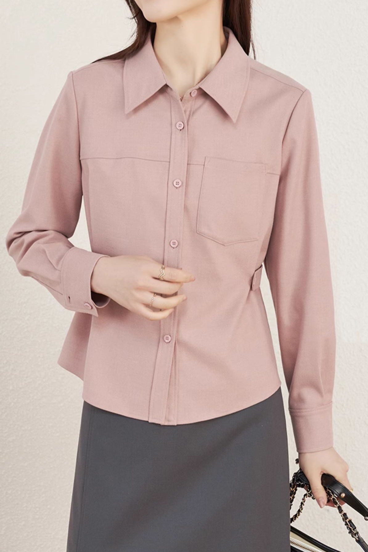 ボタンベルト付アシンメトリー起毛シャツ 3色入 - liwisi