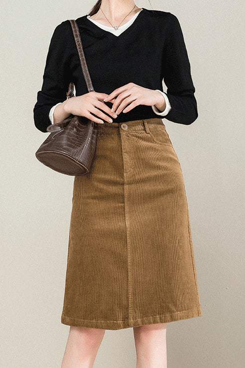 バックスリットコーデュロイセミスカート 3色入 - liwisi