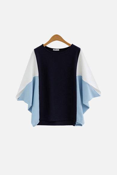 ラウンドネックドルマンスリーブ配色Tシャツ 3色入 - liwisi