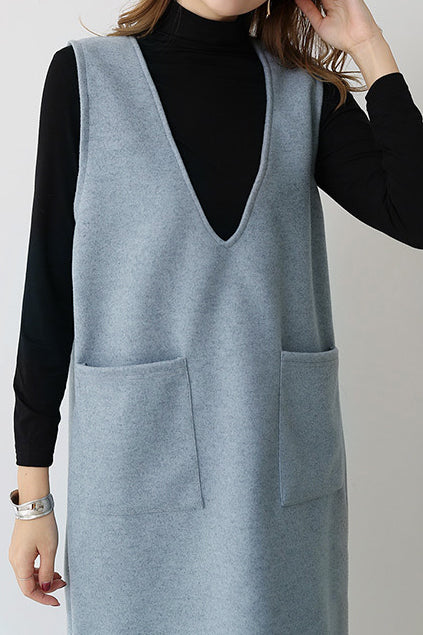 プランジングネックロングシフトジャンパースカート 6色入 - liwisi