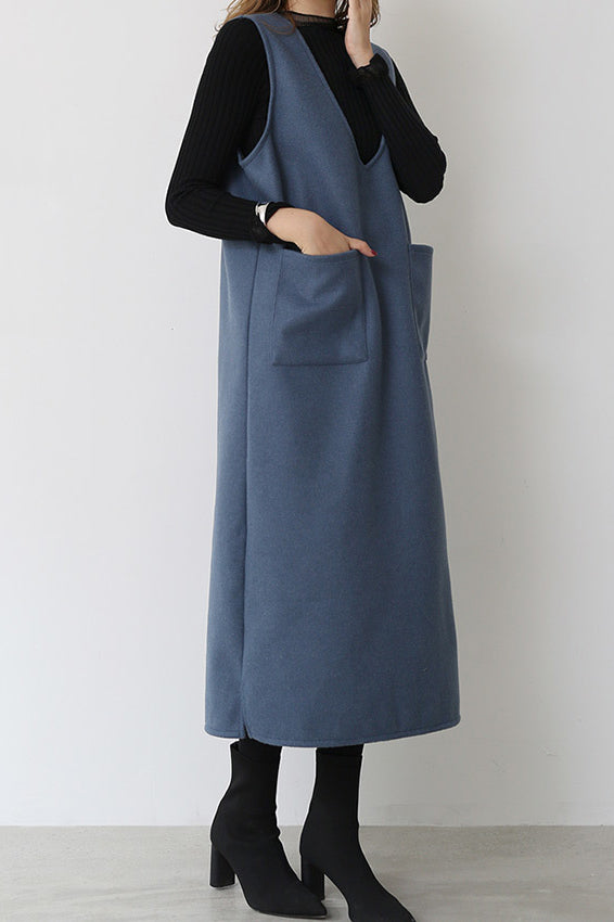 プランジングネックロングシフトジャンパースカート 6色入 - liwisi
