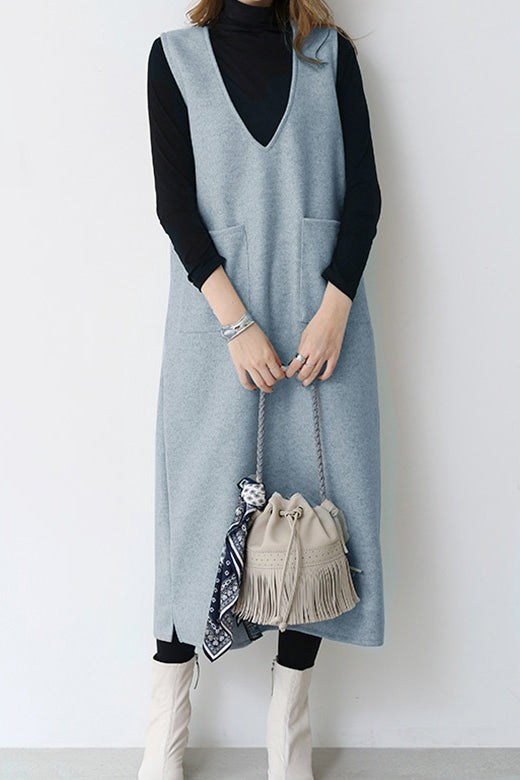 プランジングネックロングシフトジャンパースカート 6色入 - liwisi