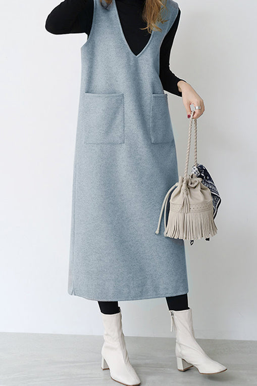 プランジングネックロングシフトジャンパースカート 6色入 - liwisi