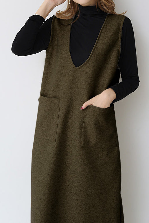 プランジングネックロングシフトジャンパースカート 6色入 - liwisi