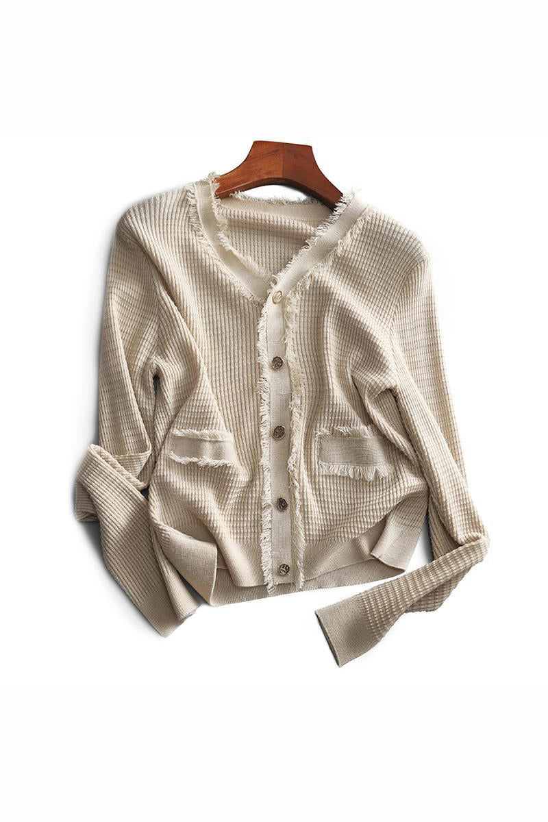 シャネル風フリンジニットトップス 2色入 - liwisi