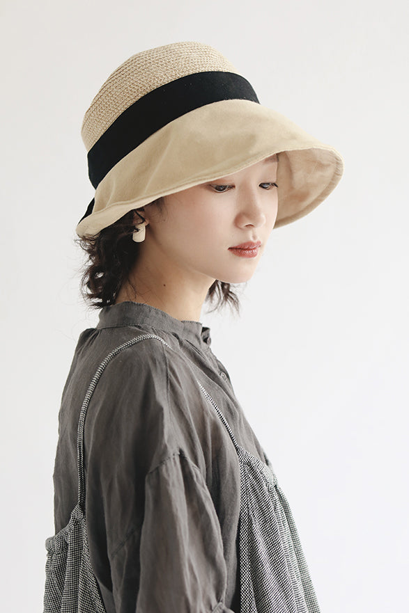 フレンチ風異素材麦わら帽子 2色入 - liwisi