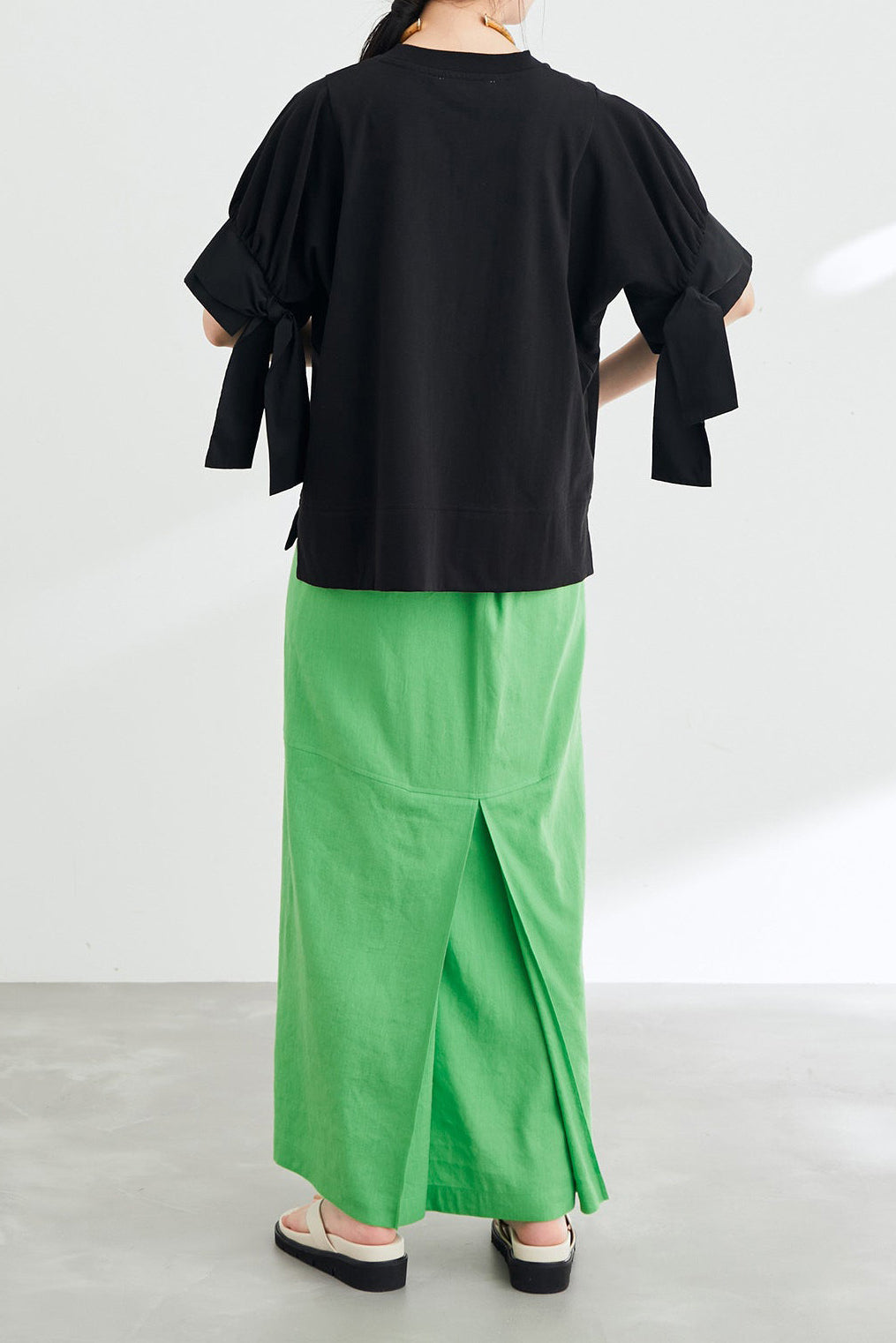 異素材ラウンドネックリボン袖Tシャツ 3色入 - liwisi