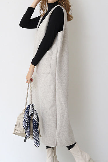 プランジングネックロングシフトジャンパースカート 6色入 - liwisi