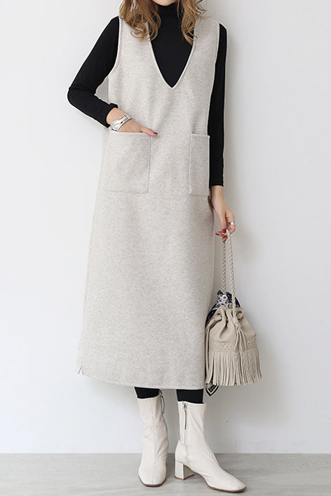 プランジングネックロングシフトジャンパースカート 6色入 - liwisi