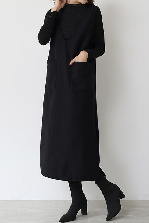 プランジングネックロングシフトジャンパースカート 6色入 - liwisi