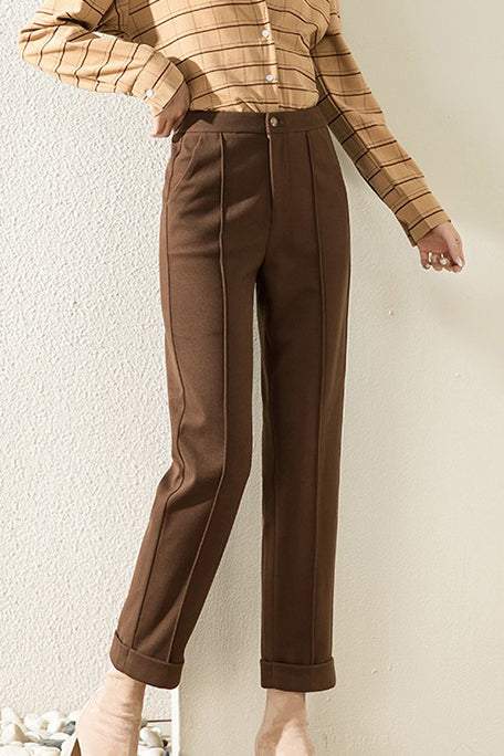 メルトン裾折り上げデザインロングストレートパンツ 3色入 - liwisi