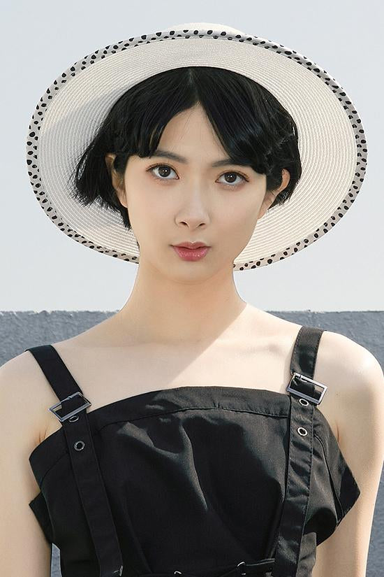 ドットテープ装飾カンカン帽子 2色入 - liwisi