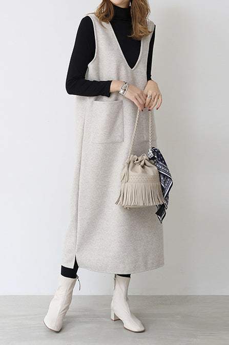 プランジングネックロングシフトジャンパースカート 6色入 - liwisi