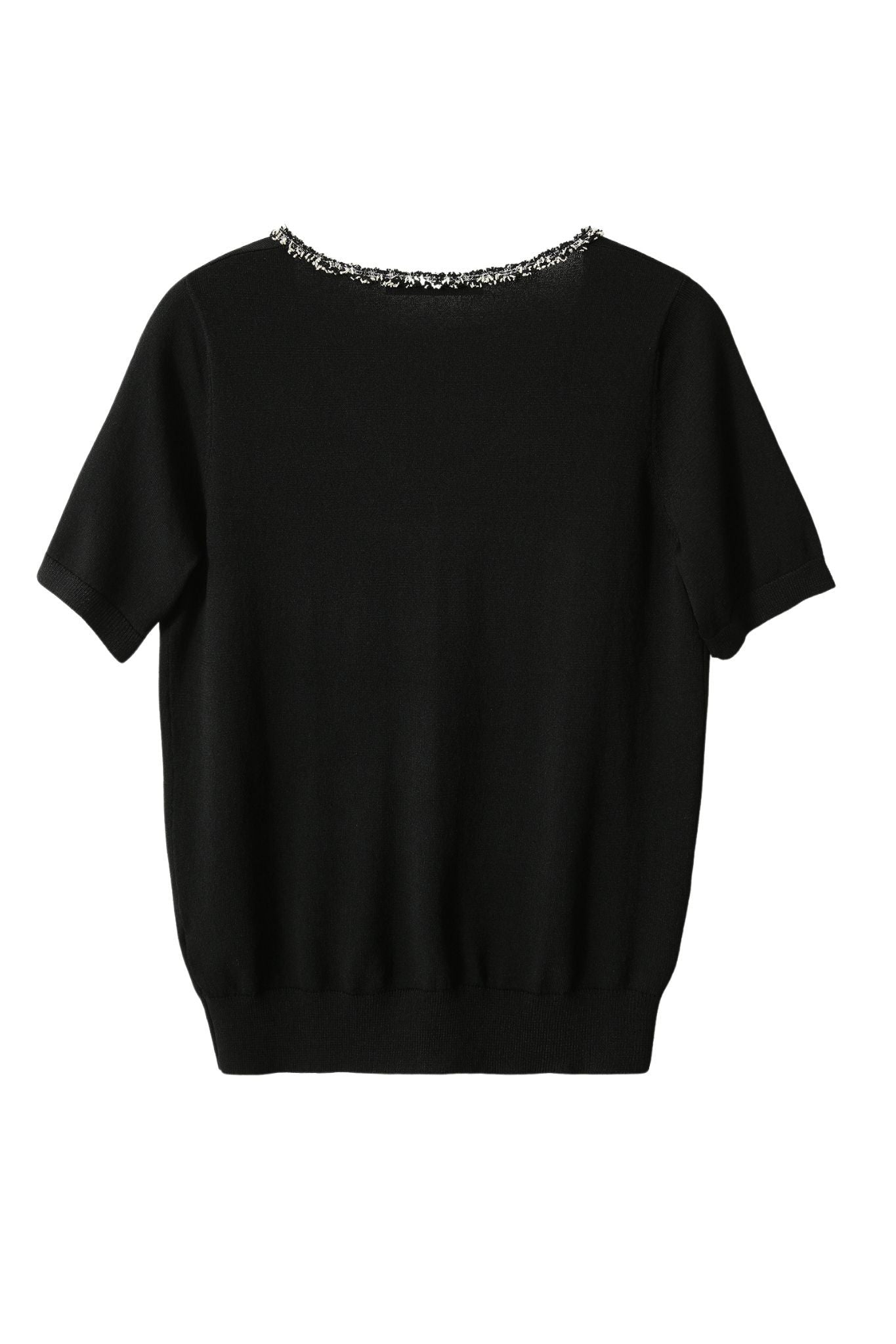 Ⅴネックツイードパール装飾ニットトップス 2色入 - liwisi