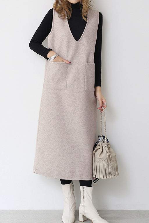 プランジングネックロングシフトジャンパースカート 6色入 - liwisi