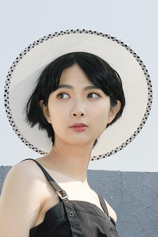 ドットテープ装飾カンカン帽子 2色入 - liwisi