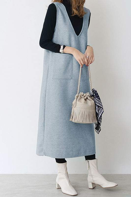 プランジングネックロングシフトジャンパースカート 6色入 - liwisi