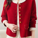 Elegant Ruffled Collar Pearl Decor Jacket - 3 Colors Available