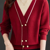 Contrast - color fake two - piece knitted sweater