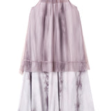 Halter neck tulle switching shading dicelup gaun panjang dengan lapisan, disertakan 3 warna