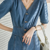 V-Neck Front Slit Mermaid Denim Dress