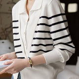 Striped V-Neck Long Sleeve Knit