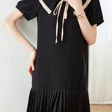 Peter Pan Collar Pleats Contrast Puff Dress