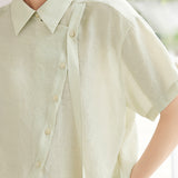 Side Tie Front Slit Diagonal Button Shirt