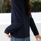Contrasting Skipper Collar Logo Embroidered Long Sleeve T-Shirt