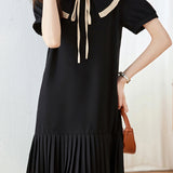 Peter Pan Collar Pleats Contrast Puff Dress
