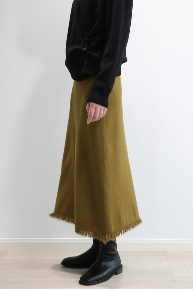 Aラインフリンジ装飾ロングニットスカート　6色入 - liwisi