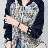 Tweed Patchwork Cropped Baseball Jacket