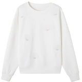 Plain Ginkgo Leaf Embroidered Beaded Sweatshirt - 2 Colors Available