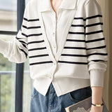 Striped V-Neck Long Sleeve Knit