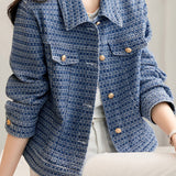 Shirt Collar Border Pattern Short Denim Jacket