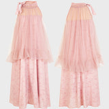 Halter neck tulle switching shading dicelup gaun panjang dengan lapisan, disertakan 3 warna