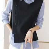 Mixed Material Striped Contrast Blouse