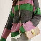 Patchwork color-contrasting striped sweater