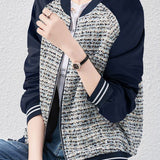 Tweed Patchwork Cropped Baseball Jacket