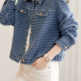 Shirt Collar Border Pattern Short Denim Jacket