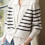 Striped V-Neck Long Sleeve Knit