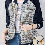 Tweed Patchwork Cropped Baseball Jacket