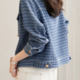 Shirt Collar Border Pattern Short Denim Jacket