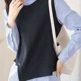 Mixed Material Striped Contrast Blouse