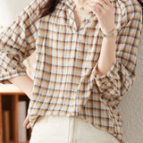 Lace spliced checkered shirt