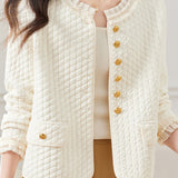Elegant Ruffled Collar Pearl Decor Jacket - 3 Colors Available